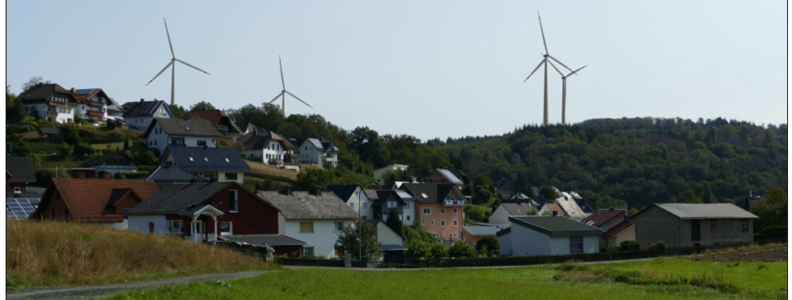 Visualisiertes Foto des Windparks Stocksol - aus Sicht des Ortsteiles Frechenhausen, oberhalb Beuerbachstraße